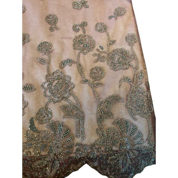 Pink Off-Shoulder Beaded Floral Embroidered Dress Formal Gown With Scalloped Hem - Picture 11 of 13